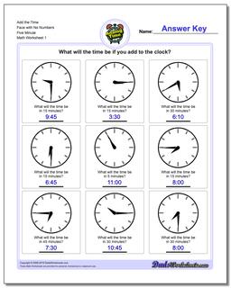 Telling Analog Time Add the Face with No Numbers Five Minute Worksheet