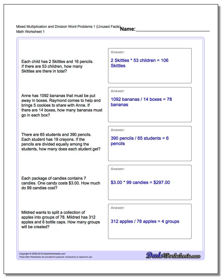 extra facts mixed multipy divide word problems one v1