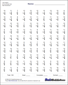 Subtraction Worksheet Answer Key