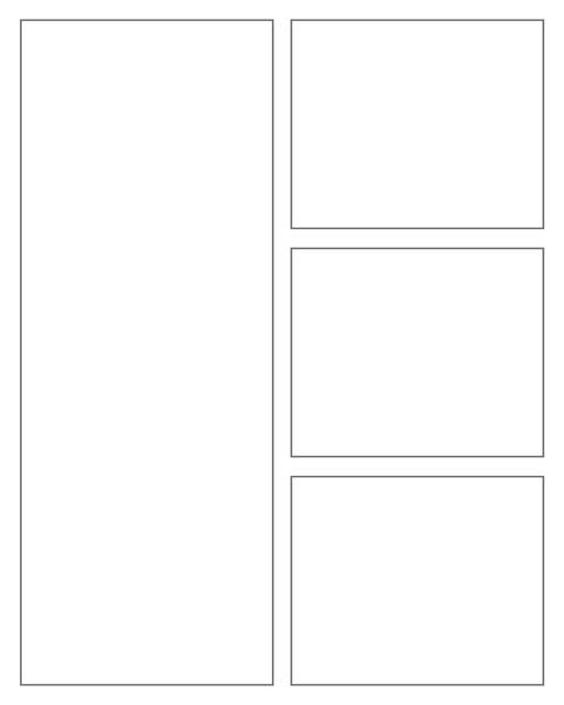 Comic strip template printables in PDF format for manga, newspaper or other styles. Panel 3 panel, 4 panel, 5 panel and more layouts in various styles, including with speech bubbles. 4 Panel 4 Panel