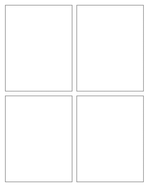 Comic strip template printables in PDF format for manga, newspaper or other styles. Panel 3 panel, 4 panel, 5 panel and more layouts in various styles, including with speech bubbles. 4 Panel Cross