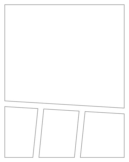 Comic strip template printables in PDF format for manga, newspaper or other styles. Panel 3 panel, 4 panel, 5 panel and more layouts in various styles, including with speech bubbles. Angled Panels 4 Panels