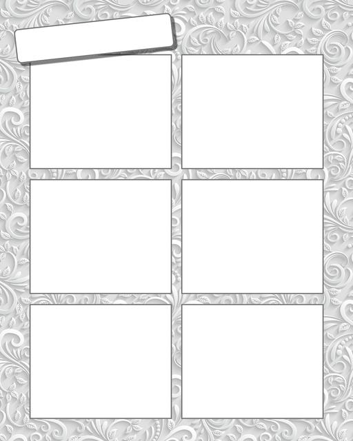 Comic strip template printables in PDF format for manga, newspaper or other styles. Panel 3 panel, 4 panel, 5 panel and more layouts in various styles, including with speech bubbles. Background Ornate 6 Panel V2