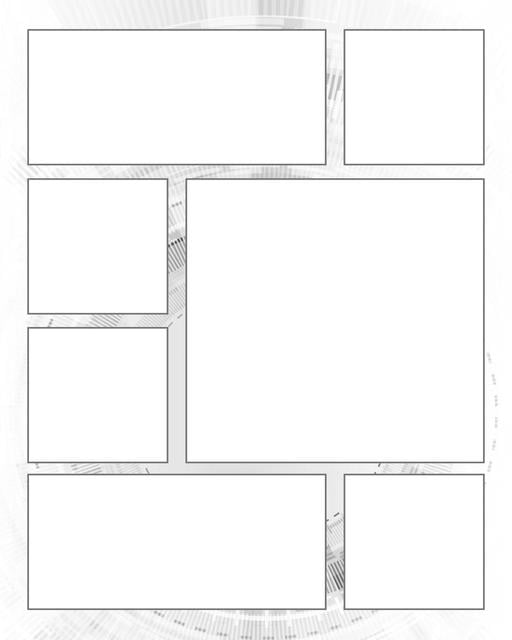 Comic strip template printables in PDF format for manga, newspaper or other styles. Panel 3 panel, 4 panel, 5 panel and more layouts in various styles, including with speech bubbles. Background Scifi 7 Panel