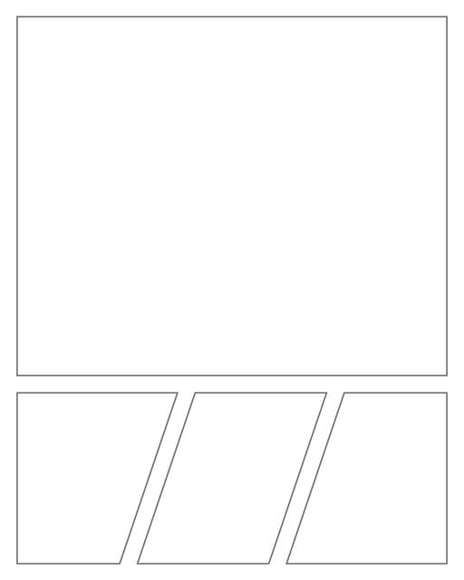 Comic strip template printables in PDF format for manga, newspaper or other styles. Panel 3 panel, 4 panel, 5 panel and more layouts in various styles, including with speech bubbles. Geometric Panels 4 Panels