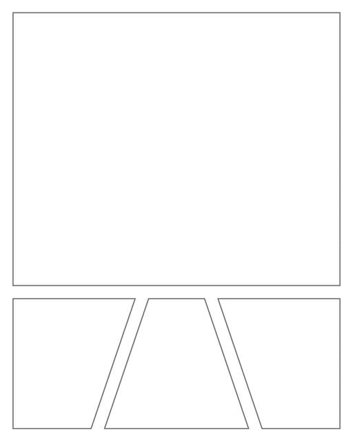 Comic strip template printables in PDF format for manga, newspaper or other styles. Panel 3 panel, 4 panel, 5 panel and more layouts in various styles, including with speech bubbles. Geometric Panels 4 Panels V2