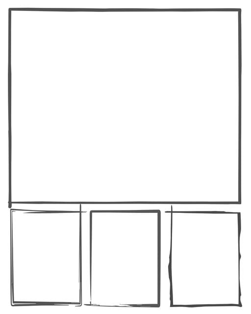 Comic strip template printables in PDF format for manga, newspaper or other styles. Panel 3 panel, 4 panel, 5 panel and more layouts in various styles, including with speech bubbles. Hand Drawn 4 Panel