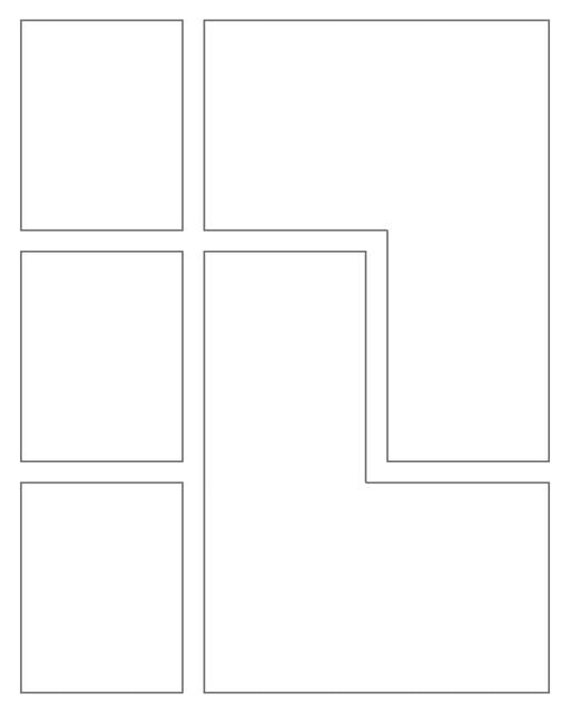 Comic strip template printables in PDF format for manga, newspaper or other styles. Panel 3 panel, 4 panel, 5 panel and more layouts in various styles, including with speech bubbles. Rectangle Panels 5 Panel