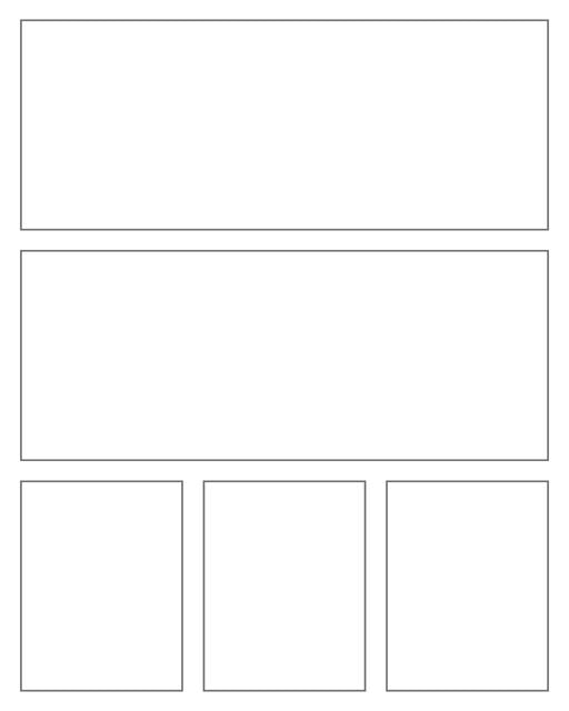 Comic strip template printables in PDF format for manga, newspaper or other styles. Panel 3 panel, 4 panel, 5 panel and more layouts in various styles, including with speech bubbles. Rectangle Panels 5 Panel V2