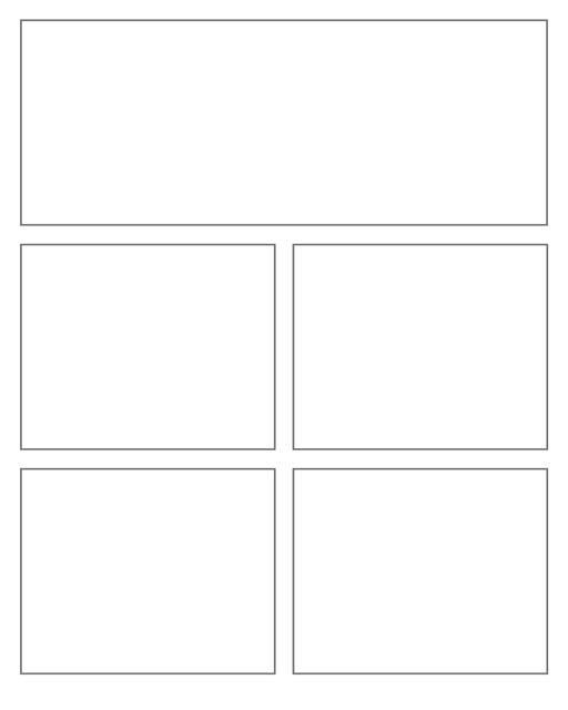 Comic strip template printables in PDF format for manga, newspaper or other styles. Panel 3 panel, 4 panel, 5 panel and more layouts in various styles, including with speech bubbles. Rectangle Panels 5 Panel V3