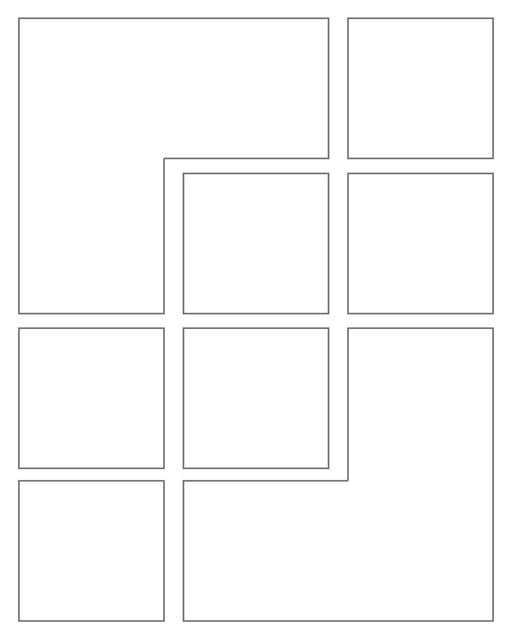 Comic strip template printables in PDF format for manga, newspaper or other styles. Panel 3 panel, 4 panel, 5 panel and more layouts in various styles, including with speech bubbles. Rectangle Panels 8 Panel V2