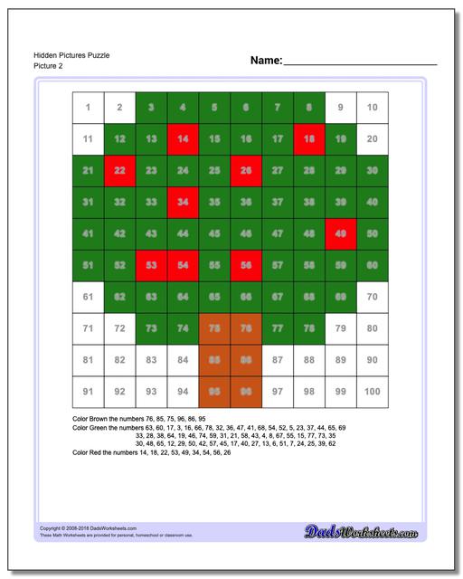 Hidden Pictures Puzzle www.dadsworksheets.com/charts/hundreds-chart.html