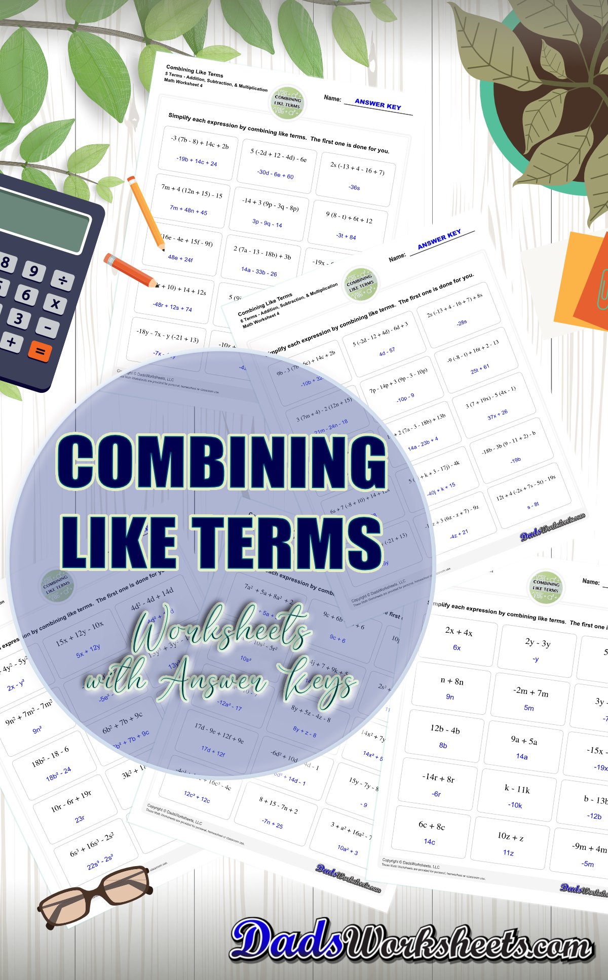 Combining Like Terms Worksheets