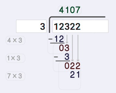 Long Division Calculator 22 divided by 3