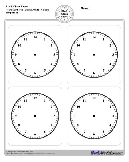 Printable Blank Clock Face Templates