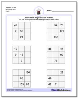 Magic Square Puzzle 3x3 Non-Normal Set 1