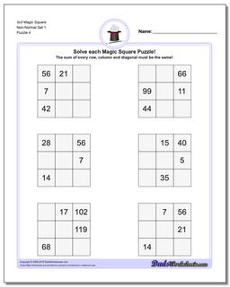 3x3 Magic Square Non-Normal Set 1 Worksheet