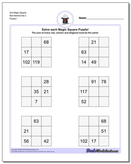 Magic Square Puzzle 3x3 Non-Normal Set 2