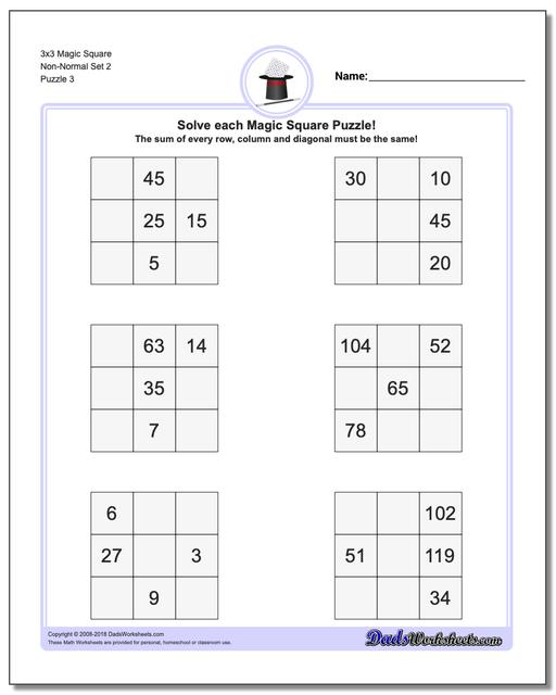 3x3 Magic Square Non-Normal Set 2 Worksheet