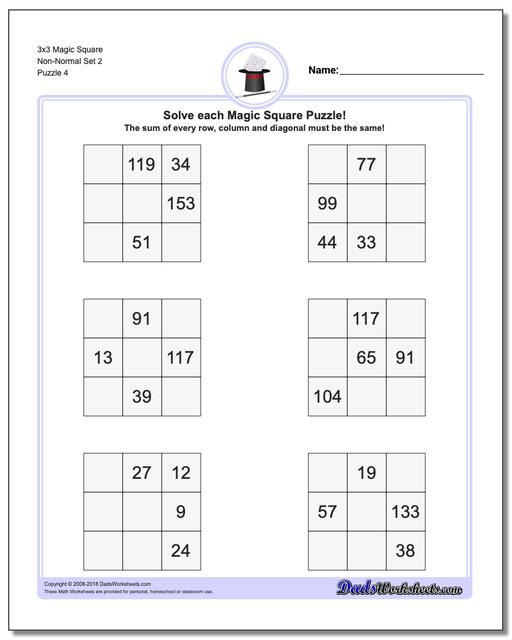 3x3 Magic Square Non-Normal Set 2 Worksheet