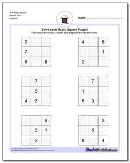 3x3 Magic Square Normal Set 1 Worksheet