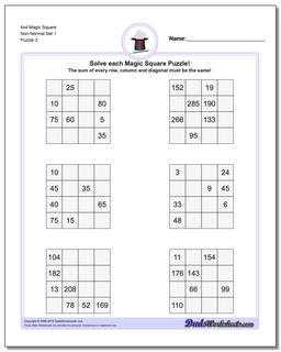 4x4 Magic Square Non-Normal Set 1 Worksheet