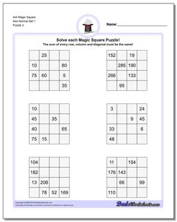 4x4 Magic Square Non-Normal Set 1 Worksheet