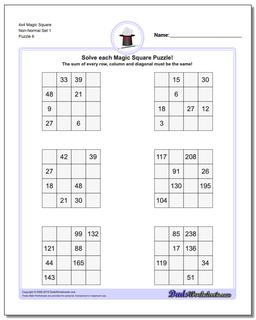 4x4 Magic Square Non-Normal Set 1 Worksheet