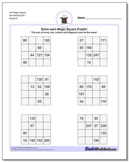 4x4 Magic Square Non-Normal Set 1 Worksheet