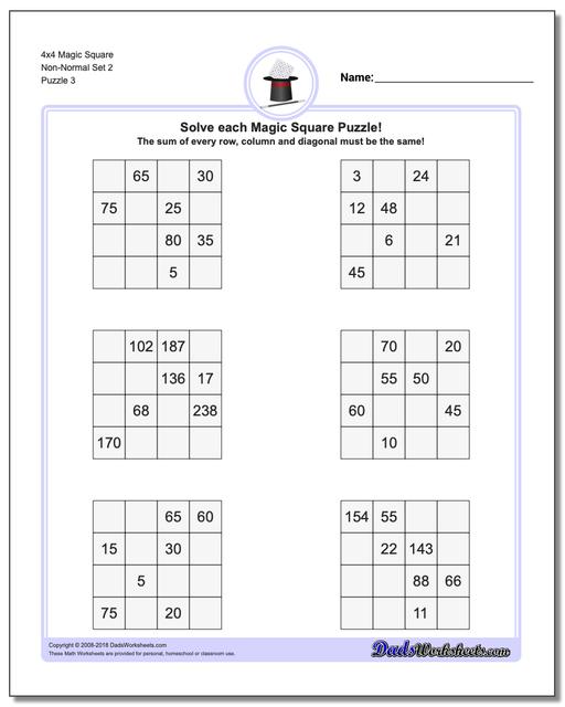 4x4 Magic Square Non-Normal Set 2 Worksheet