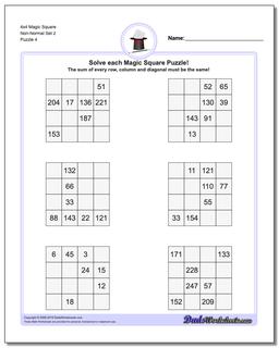 4x4 Magic Square Non-Normal Set 2 Worksheet