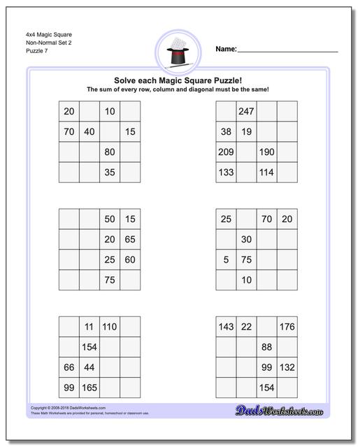 4x4 Magic Square Non-Normal Set 2 Worksheet