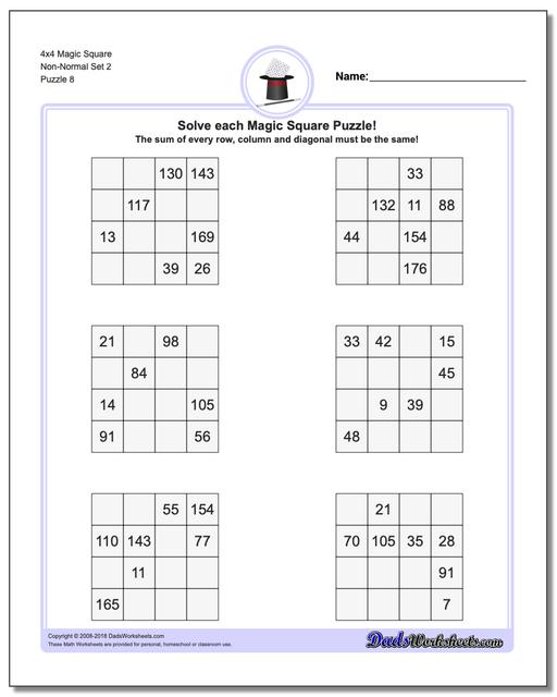 4x4 Magic Square Non-Normal Set 2 Worksheet