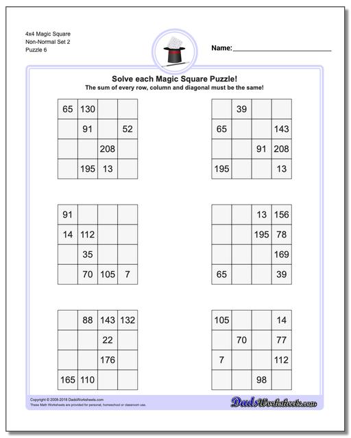 4x4 Magic Square Non-Normal Set 2 Worksheet