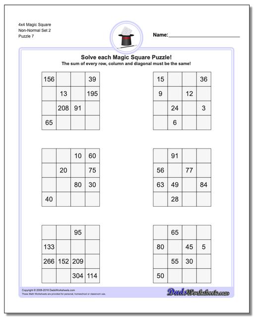 4x4 Magic Square Non-Normal Set 2 Worksheet