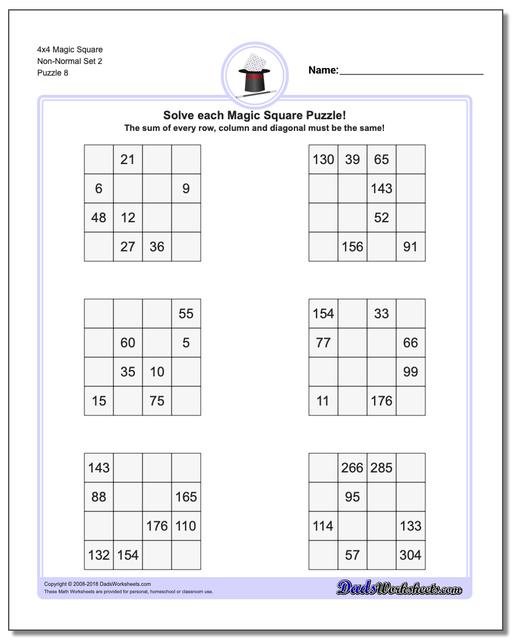 4x4 Magic Square Non-Normal Set 2 Worksheet