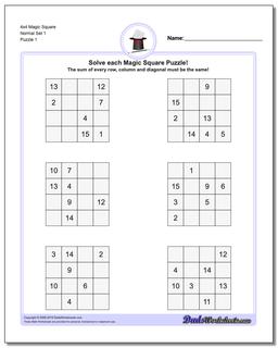 Magic Square 4x4 Worksheet