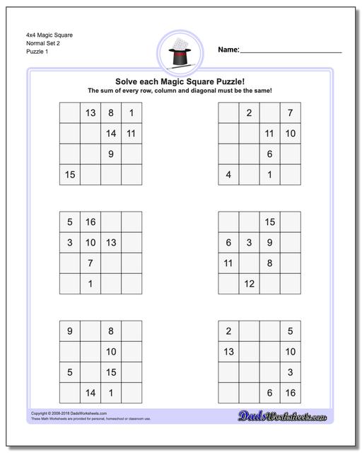 Magic Square Puzzle 4x4 Normal Set 2