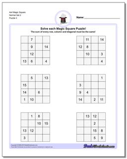 4x4 Magic Square Normal Set 2 Worksheet