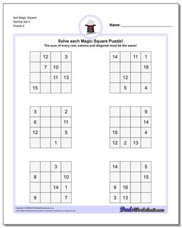 4x4 Magic Square Normal Set 2 Worksheet