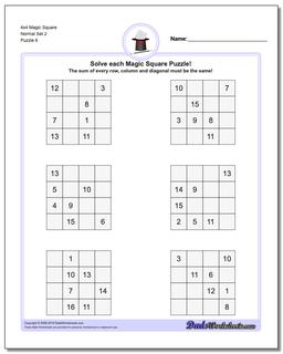 4x4 Magic Square Normal Set 2 Worksheet