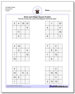 4x4 Magic Square Normal Set 2 Worksheet