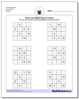 4x4 Magic Square Normal Set 2 Worksheet