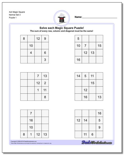 Magic Square Puzzle 4x4 Normal Set 3