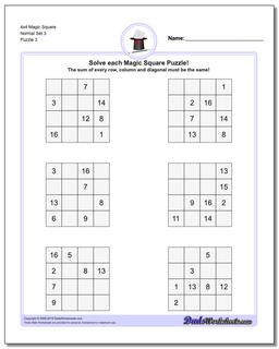 4x4 Magic Square Normal Set 3 Worksheet