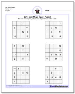 4x4 Magic Square Normal Set 3 Worksheet