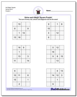 4x4 Magic Square Normal Set 3 Worksheet