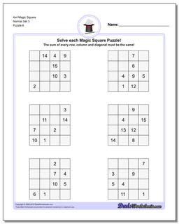 4x4 Magic Square Normal Set 3 Worksheet