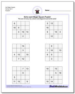 4x4 Magic Square Normal Set 3 Worksheet