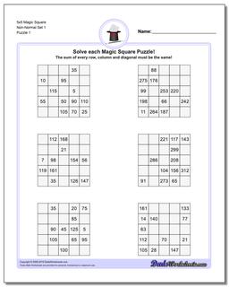 Magic Square Puzzle 5x5 Non-Normal Set 1